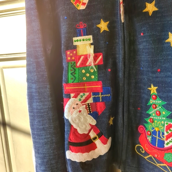 🌲Christmas Sweater Tiara International SZ Large Zipper Front EUC - Picture 14 of 15